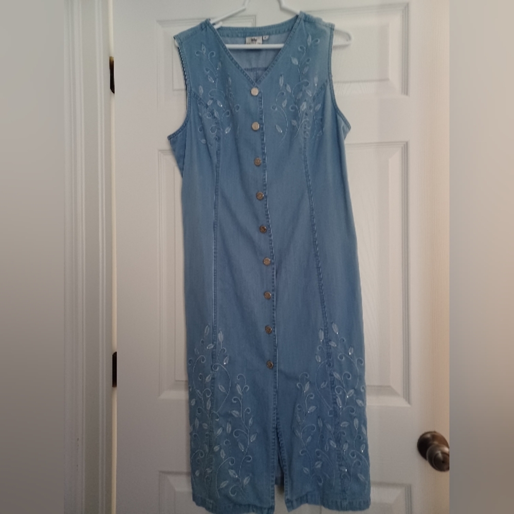 Lafei Nier Womens Size XL Denim Button Up Enbroidered Long Dress
